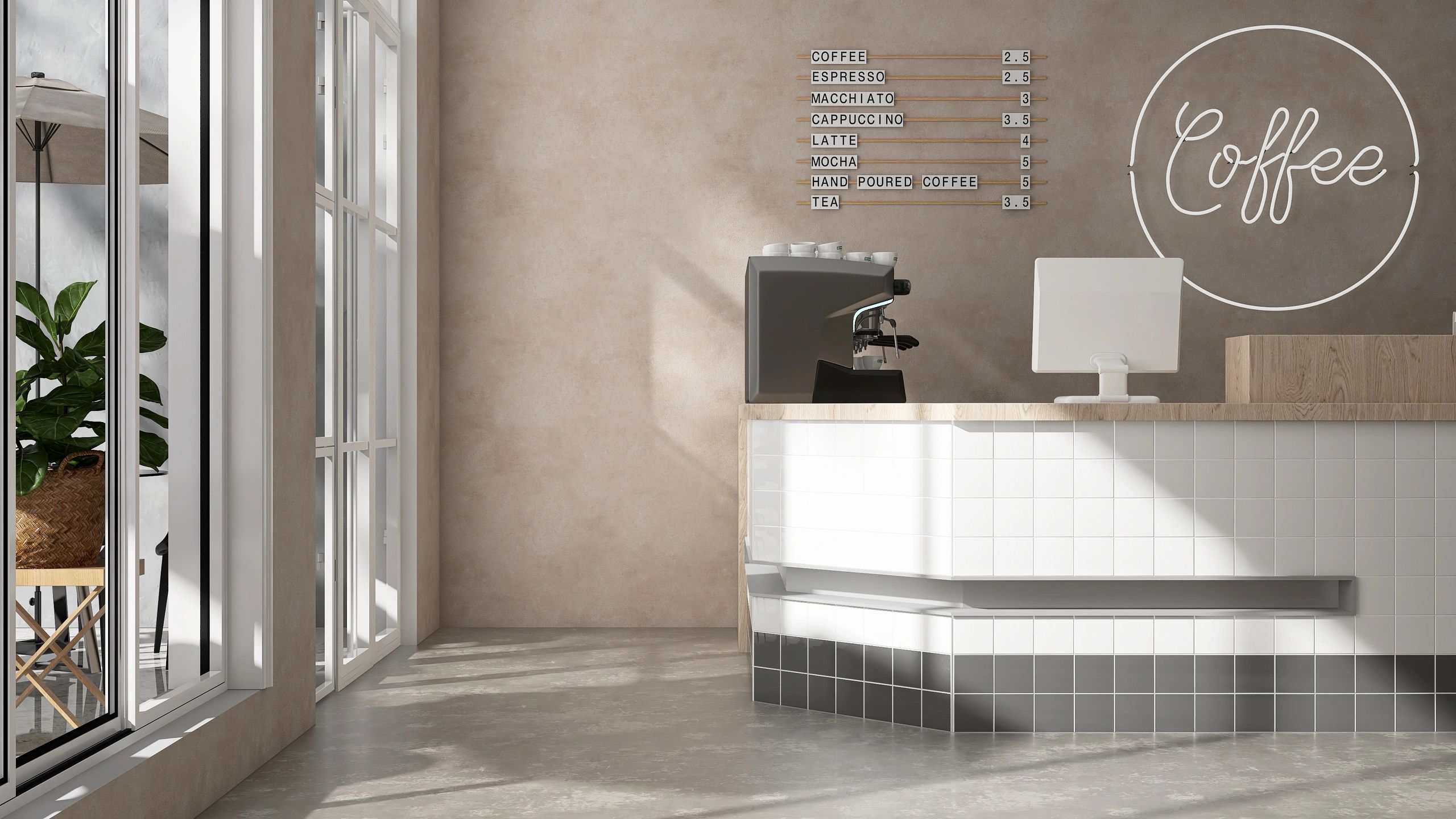 Cafe counter with cash register equipment