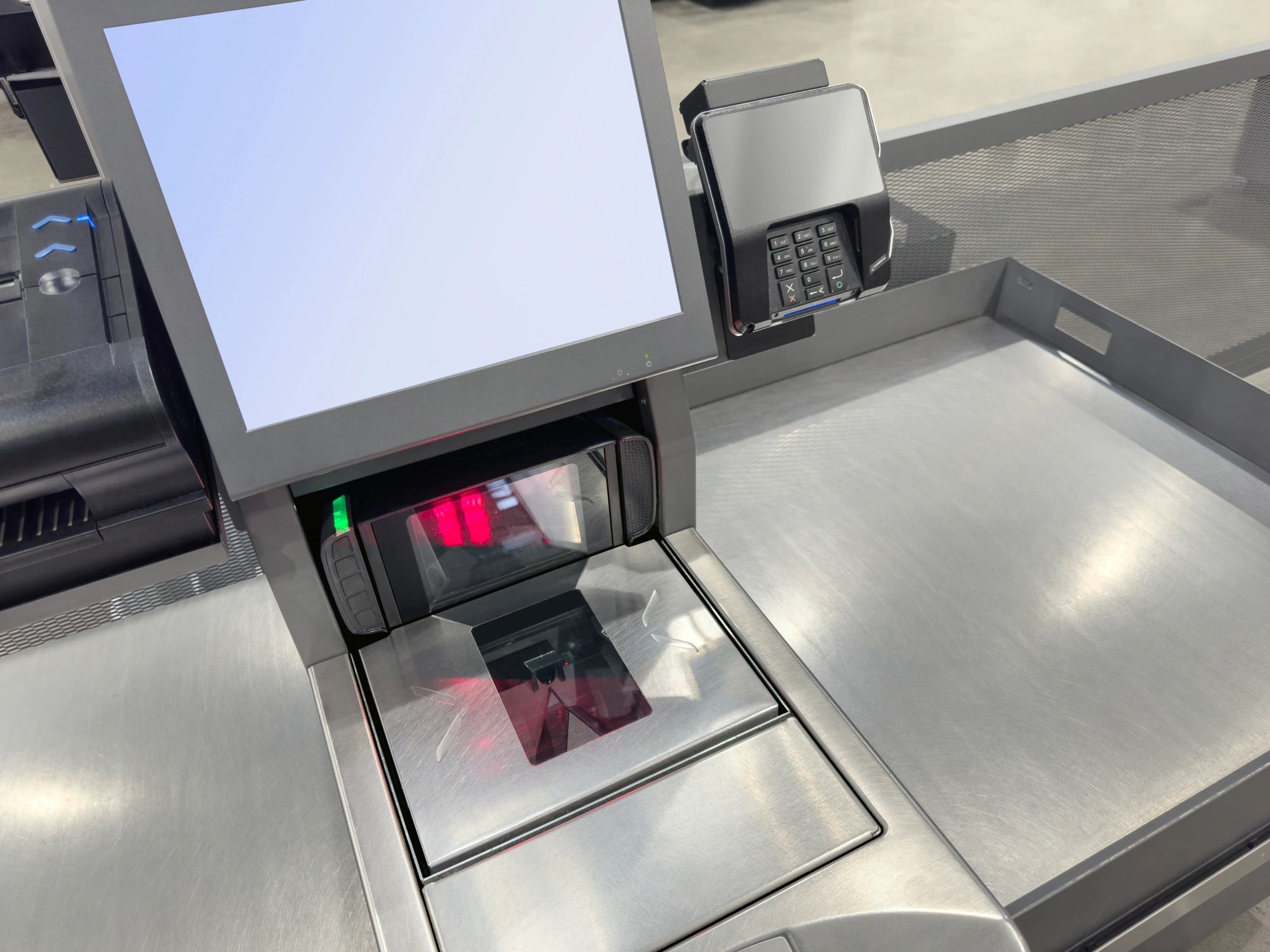 Checkout area in a supermarket with POS equipment
