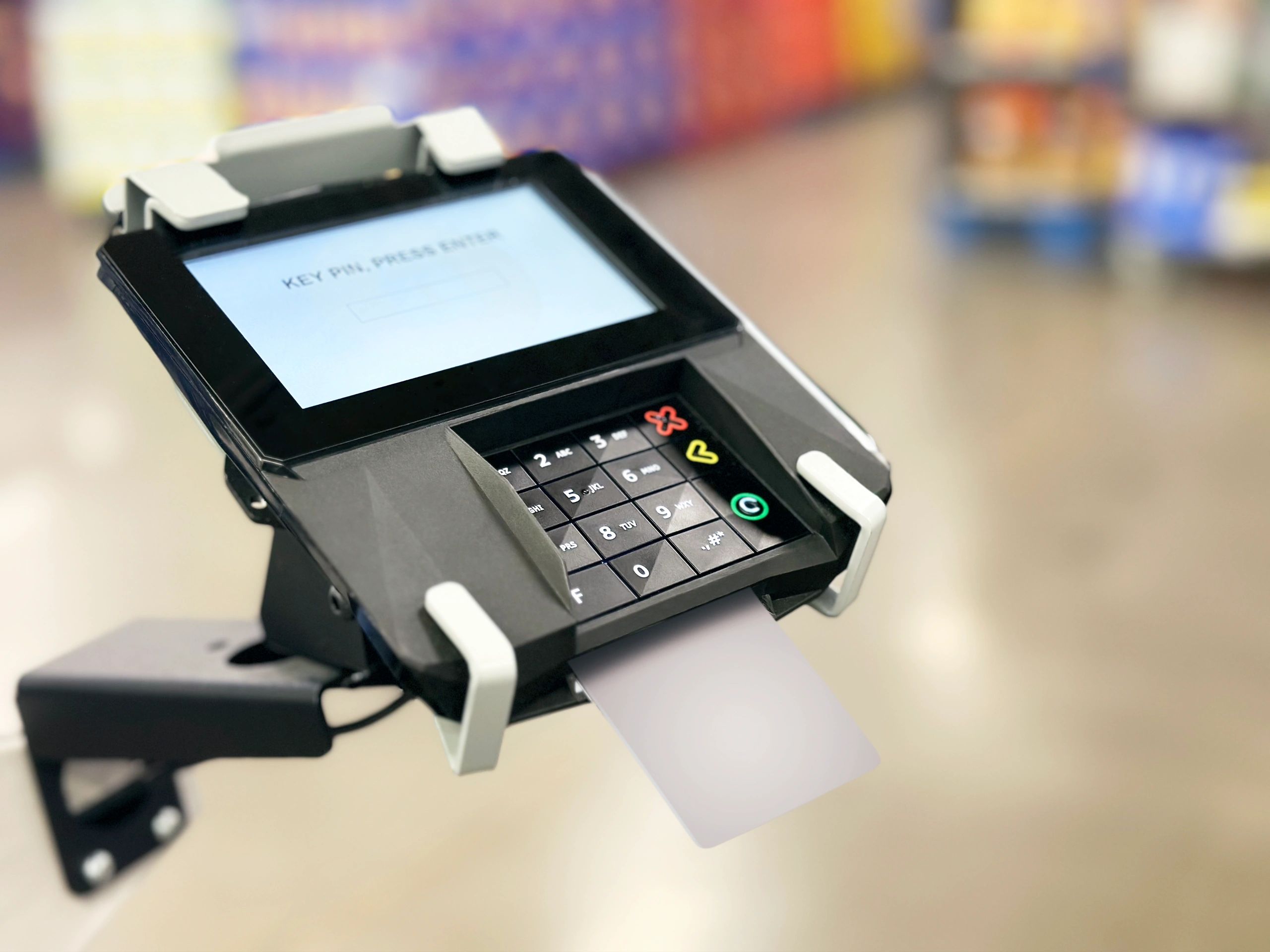 Card reader and POS terminal at a service counter